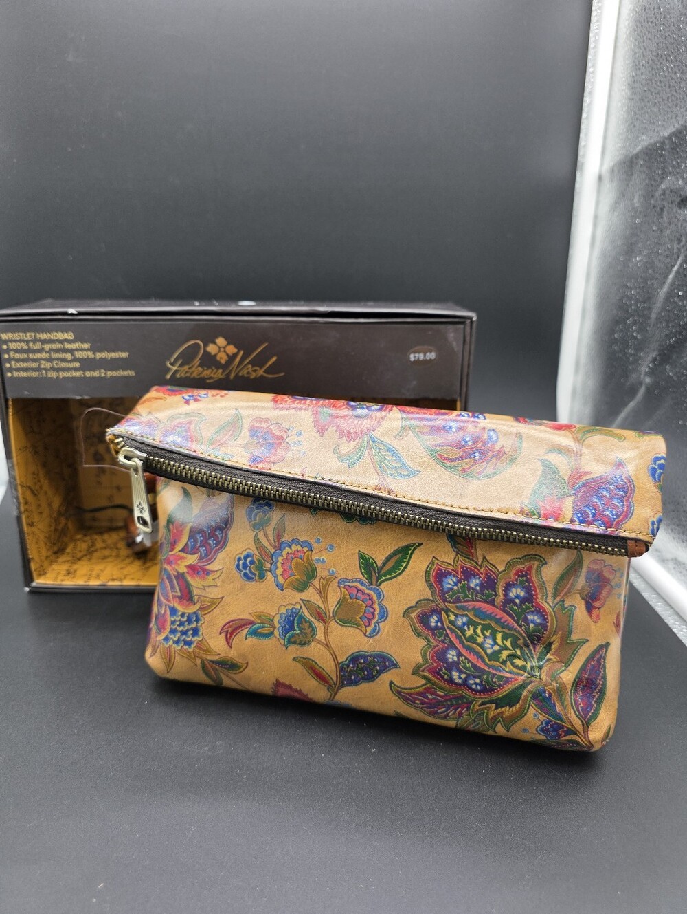 NIOB Patricia Nash Floral Zip Fold over Wristlet with Dustbag Tan Multicolor - Picture 2 of 7